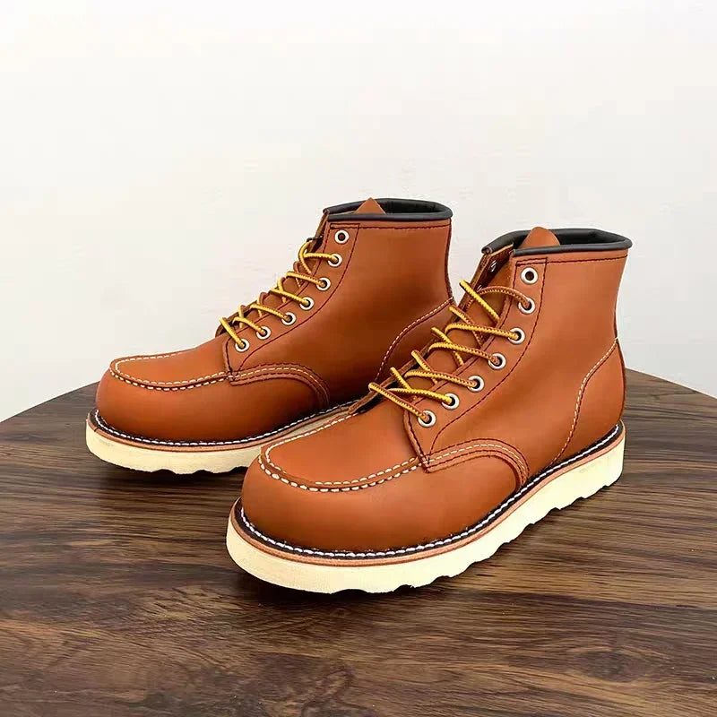 Handmade Goodyear Welted  Ankle Boots Cow Leather Men Shoes Tooling Unisex Motorcycle Boots Desert Autumn Winter Vintage Wings