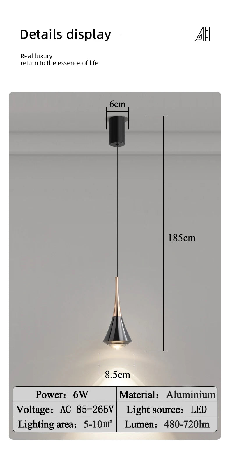 MARPOU Pendant Light 6W 3 Color Lights Adjustable Height LED Chandelier Modern Italian Design Simple Bedside Hanging Line Light