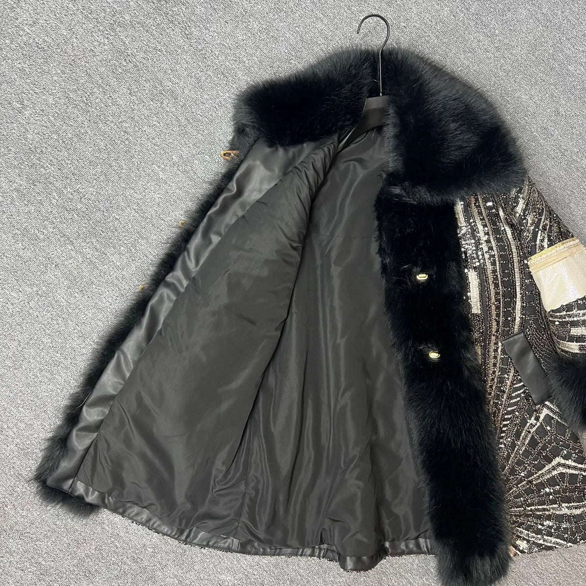 2025 Autumn Winter New Faux Fox Fur Coat Fashionable Stylish Korean Version Heavy Sequins Trendy Women's Jacket Furry Coat