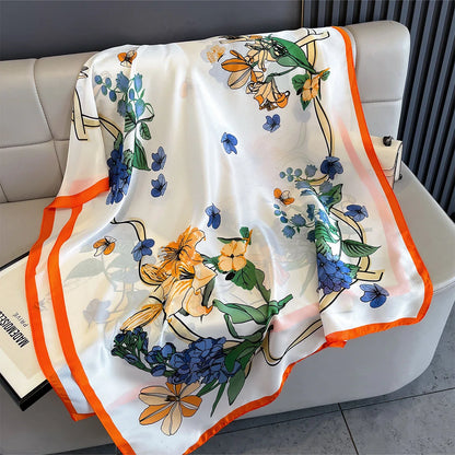 180*90cm Large Silk Satin Scarf Women Fashion Printed Scarf Spring And Summer Styles New Shawl Wrap Female Hand 2025 NEW