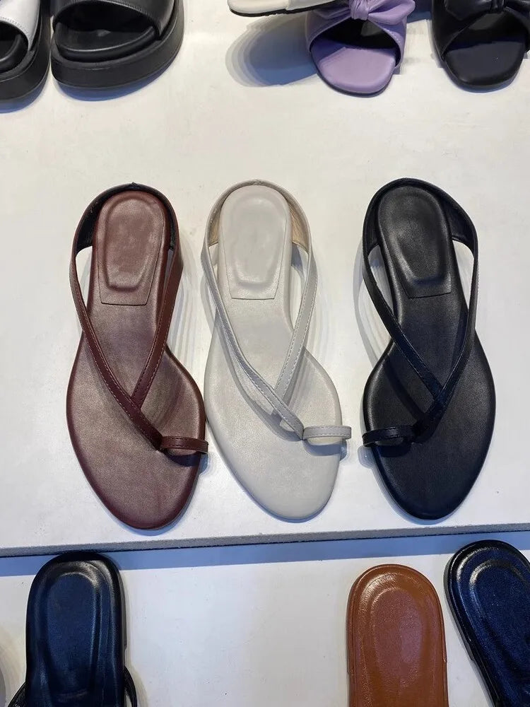 Women's Minimalist Thin Strap Sandals 2026 New Summer Flip Flops Elegant Clip Toe Flat Slides Casual Beach Shoes for Ladies