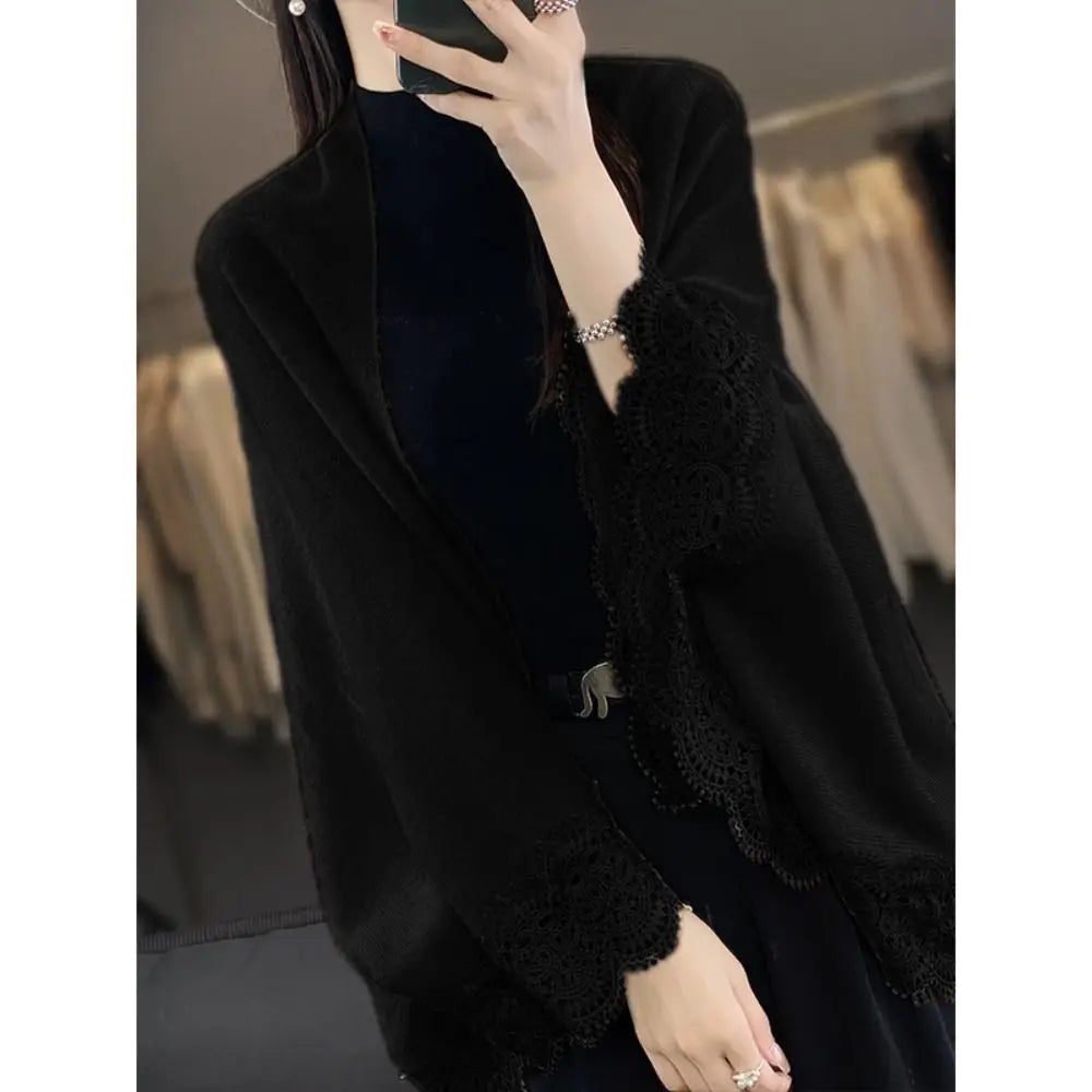 Fashion Women Wool Knitted Shawl Skin Friendly Breathable Lace Edge Scarf Spring Autumn Luxury Brand Design Cloak Shawl