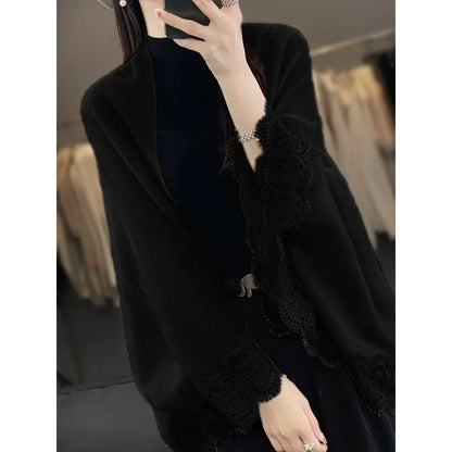 Fashion Women Wool Knitted Shawl Skin Friendly Breathable Lace Edge Scarf Spring Autumn Luxury Brand Design Cloak Shawl