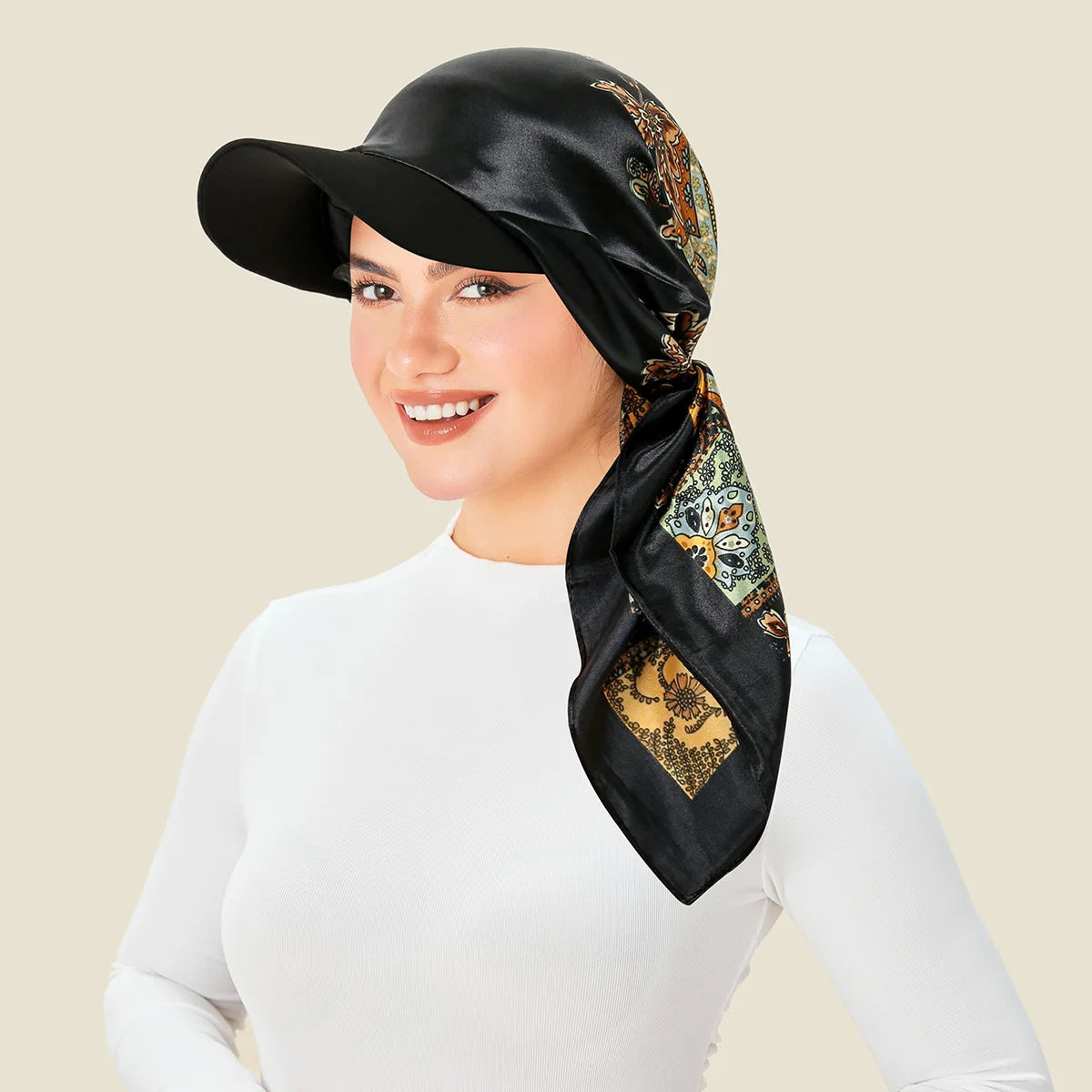 2026 New Floral Print Women Hijabs Scarf Hat Soft Satin Kerchief Hairband Neckerchief Head Hijab Lady Headband Headwear