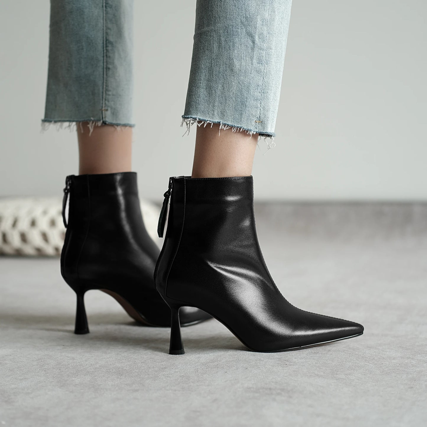 Krazing Pot Big Size 42 Cow Leather Pointed Toe High Heels Chic Design Concise Winter Spring Shoe Dress Warm Wedding Ankle Boots