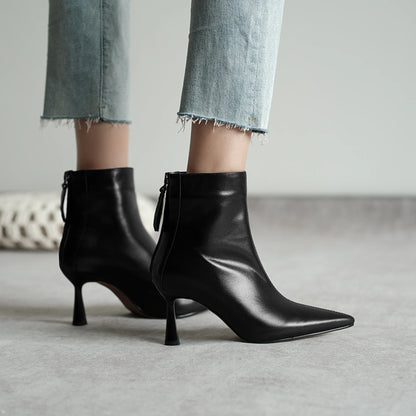 Krazing Pot Big Size 42 Cow Leather Pointed Toe High Heels Chic Design Concise Winter Spring Shoe Dress Warm Wedding Ankle Boots