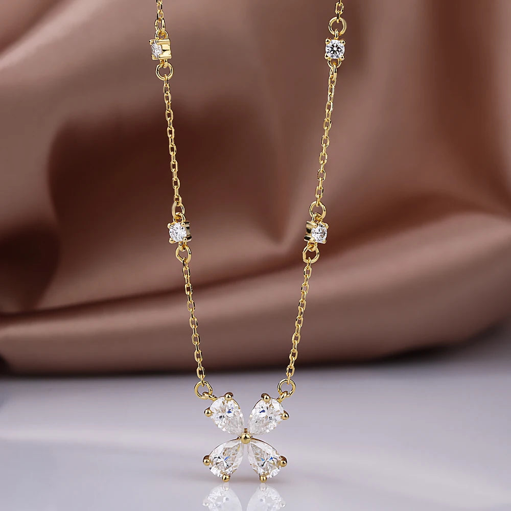 2cttw 4-Stone Clover Moissanite Diamond Pendant Necklace for Women 100% S925 Silver Pear Cut Diamond Charm Neck Chain Party Gift