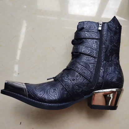 Retro Metal Head Western Cowboy Short Boots Spring 2026 New Pointed Chelsea Height-Increasing Men's Women's Footwear
