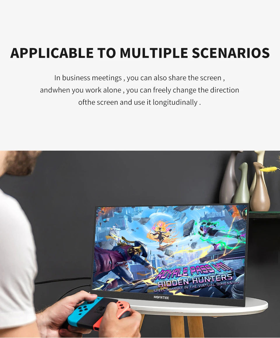 HGFRTEE 15.6 Inch Portable Monitor, FHD-IPS Laptop External Second Screen, Gaming Extended Display with Type-C HDMI