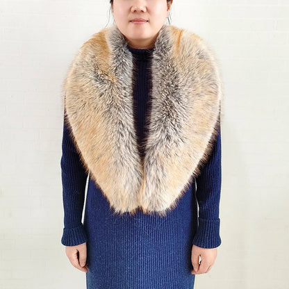 Large Women Faux Fox Fur Scarf Winter Jackets Warm Fluffy Shawl Fashion Artificial Fur Collar And Cuff Set Fluffy Scarves Female