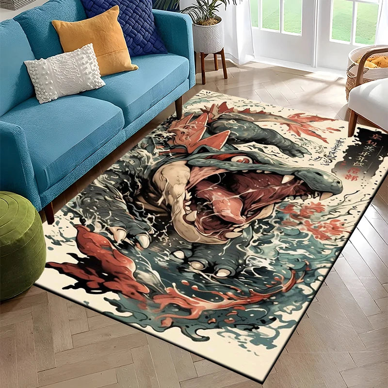Japanese Anime Pokemon Card Retro Charizard Area Carpet for Living Room Home Decor Sofa Table Rug Anti Slip Chair Floor Mat Gift