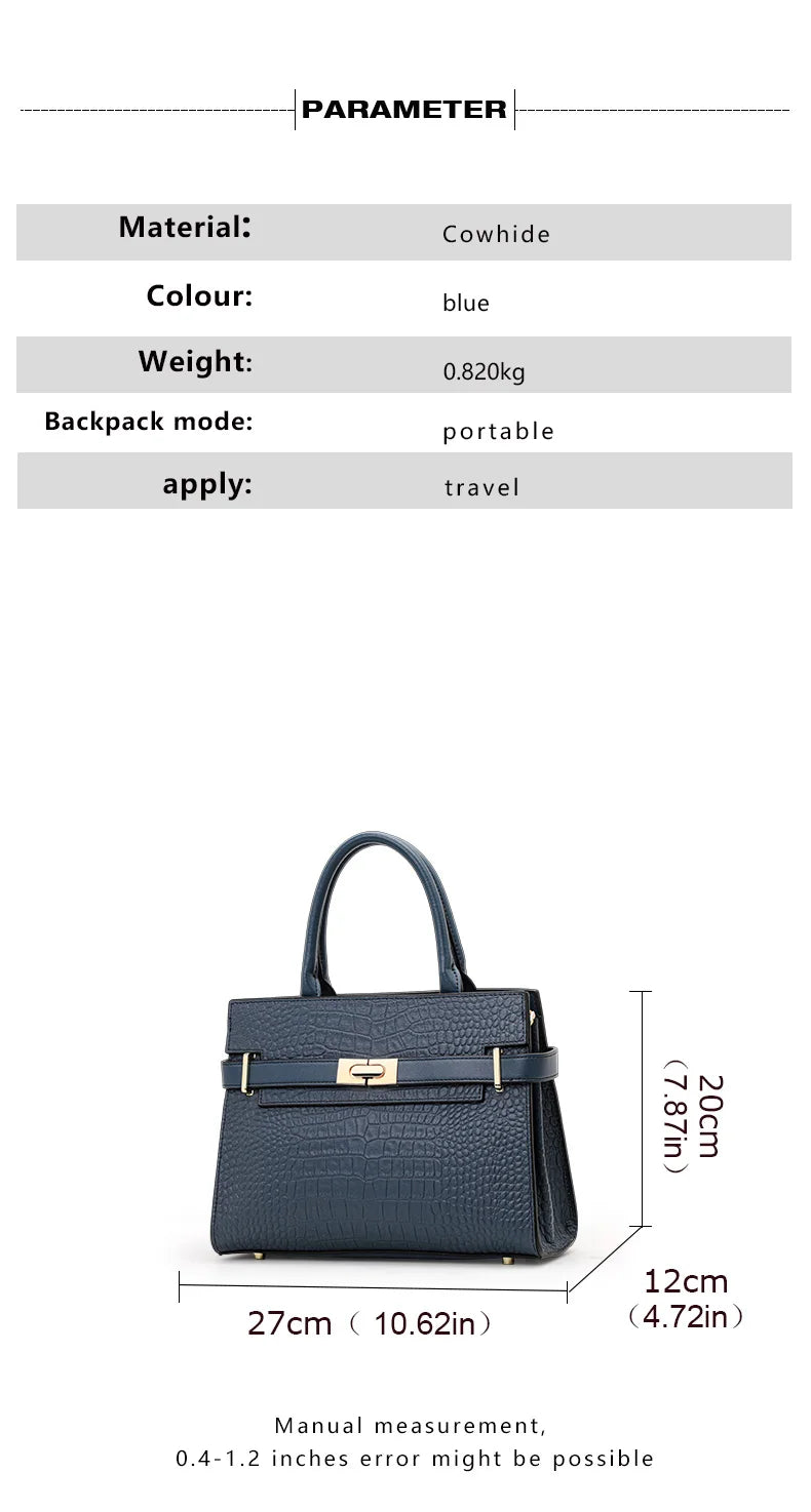Genuine Leather Cowhide Women's HandbagConvertible for Crossbody & Shoulder Carry, with Silk Scarf, Crocodile Pattern Tote Bag