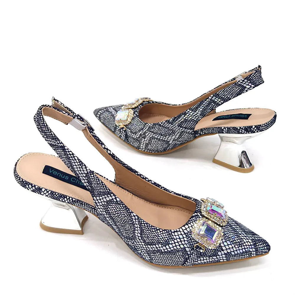 Newest Style Teal Sky Color Platform Design Peep Toe Ladies Shoes Matching Bag Set For Mature Women Heel Party Pump