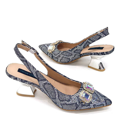Newest Style Teal Sky Color Platform Design Peep Toe Ladies Shoes Matching Bag Set For Mature Women Heel Party Pump