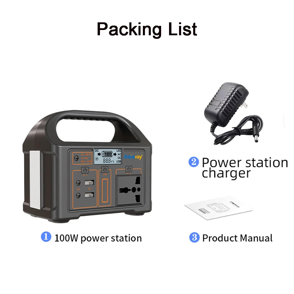 Gaiaray 100W Portable Power Station AC 220V 110V Solar Generator Outdoor Emergency Power Bank 76.8Wh LiFePO4 Battery For Camping