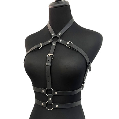 Women Fashion Belt PU Leather Body Shoulder Armor Chest Harness Sword Belt Shoulder Strap Harness Women Clothing Open Cage Bra