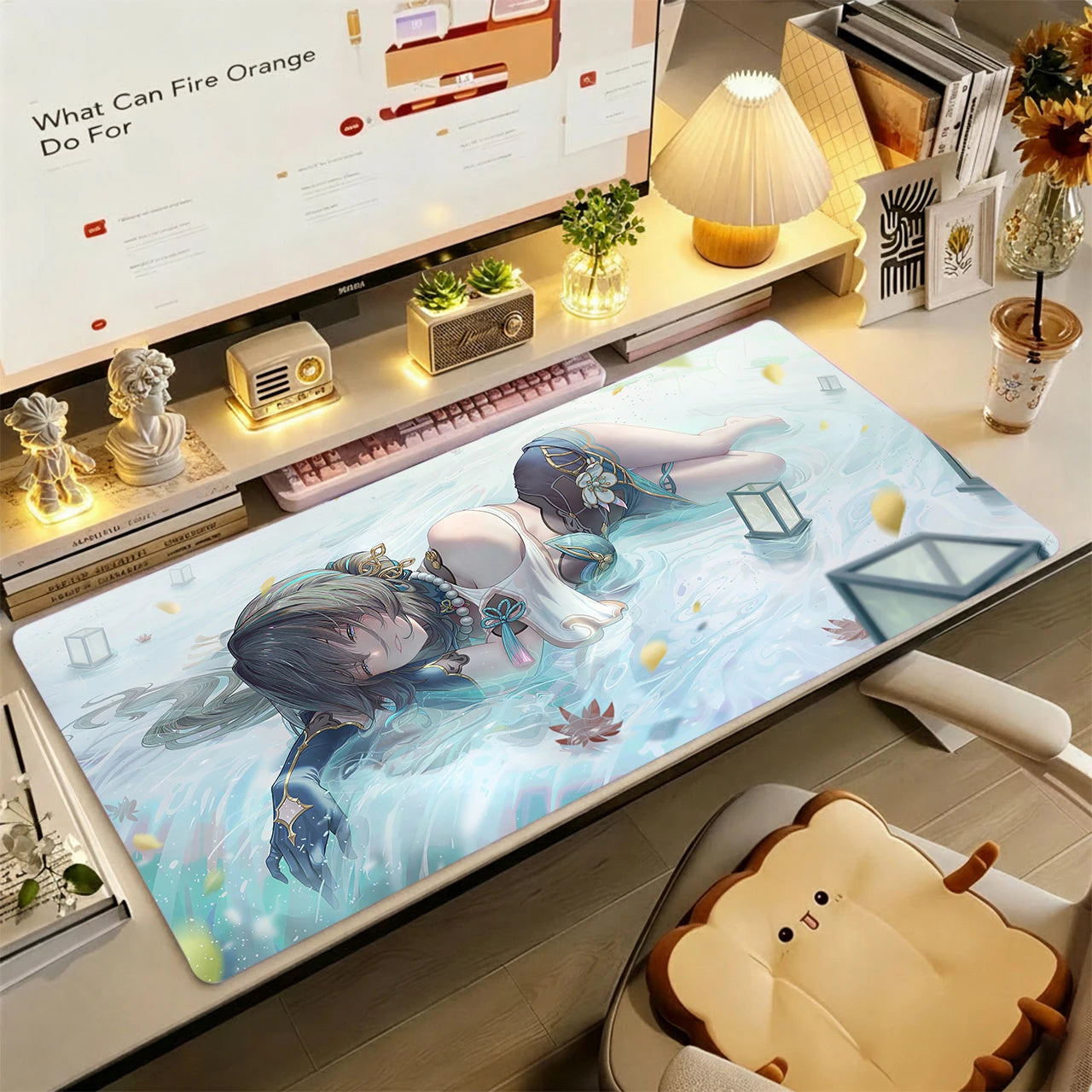 Gaming Mouse Pad,Large Extended Desk Mat,Anti-slip Rubber Base,Stitched Edges,Chinese Blue Outfit Twin Plum Anime Girls