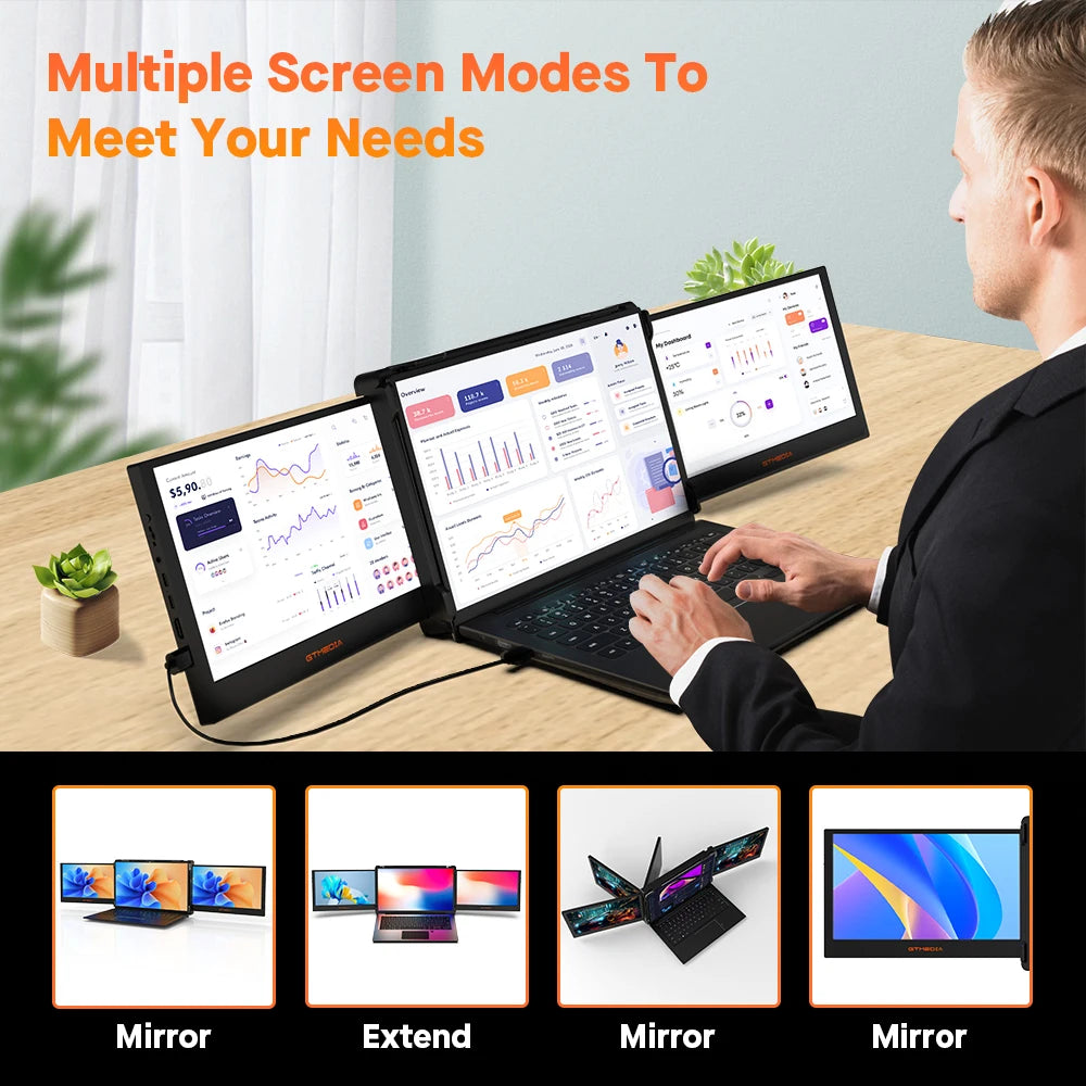 GTMEDIA 11.6Inch Portable Monitor 1920*1080 IPS FHD Triple Dual Extender Screen Full View Fold Display For 13.0-17.3Inch Laptops