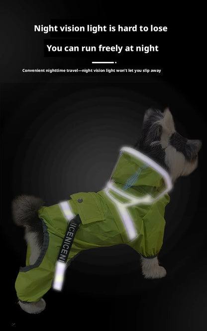 Reflective Dog Raincoat with Clear Hood, Waterproof 4-Legged Pet Rain Jacket for Small Medium Dogs