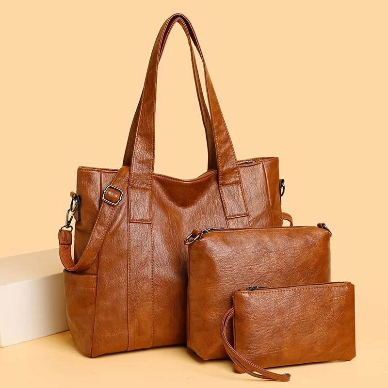 3 Set Women's New High-quality PU Leather Shoulder Cross-body Bags Luxury Designer Ladies Messenger Commuting Versatile Handbags