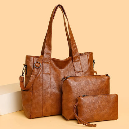 3 Set Women's New High-quality PU Leather Shoulder Cross-body Bags Luxury Designer Ladies Messenger Commuting Versatile Handbags