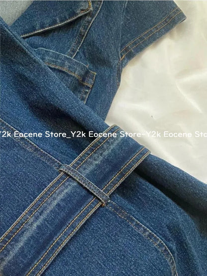 American Retro Black Denim Short Dress Women Summer Zipper Elegant Slim One Piece Dress Korean Fashion Design Casual Clothing