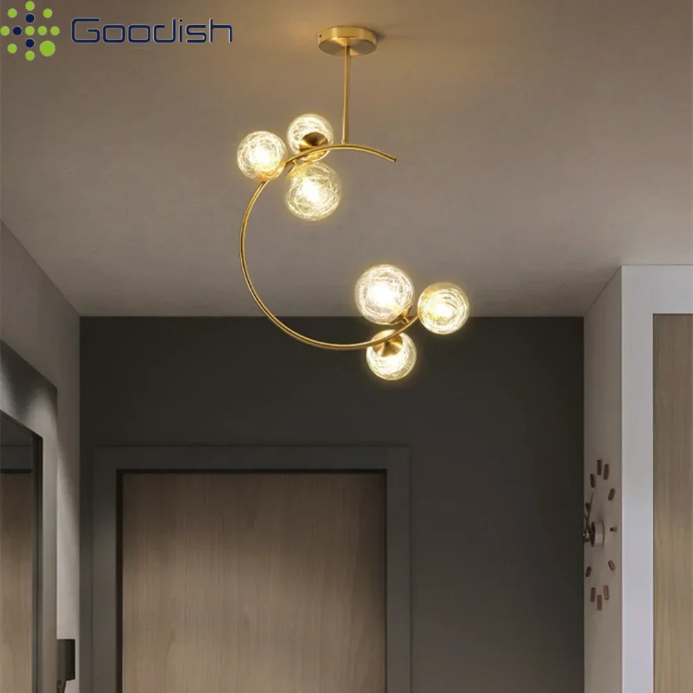 Medieval Bauhaus Gold Glass Ball Bubble Hanging LED Pendant Lights Creative Forged Lamps for Bedroom Home Decoration Chandelier