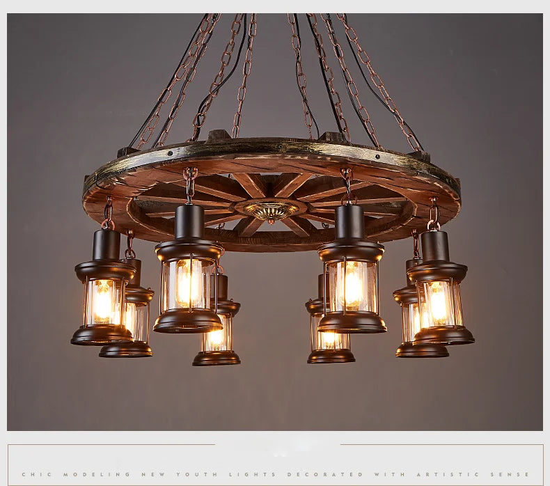 Classical Industrial Iron LED Wheel Pendant lights Metallic lustre Hanging Lamps Bar decoration Suspend Lamps Cafe Pendend Lamps
