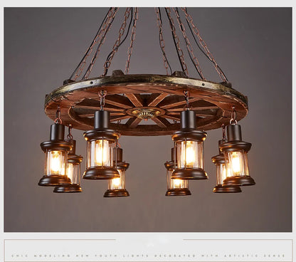 Classical Industrial Iron LED Wheel Pendant lights Metallic lustre Hanging Lamps Bar decoration Suspend Lamps Cafe Pendend Lamps