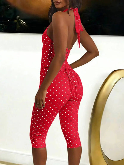 Sexy Backless Dot Print Jumpsuit Women Summer One Pieces Bodycon Jumpsuits Rompers Club Birthday Party Outfits Fashion Playsuit