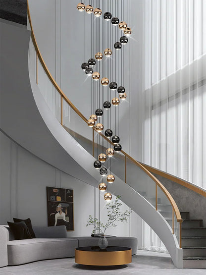 Nordic Circular Chandelier Indoor Lighting Modern Chandelier Gold And Black Mixed High Loft Chandelier LED Staircase Chandelier
