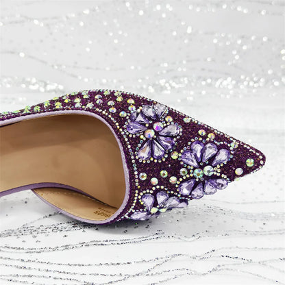 Luxury Handmade Flowers Shoes and Clutch for Women- Nigerian Style Elegant Crystal Heels with Matching Evening Bags