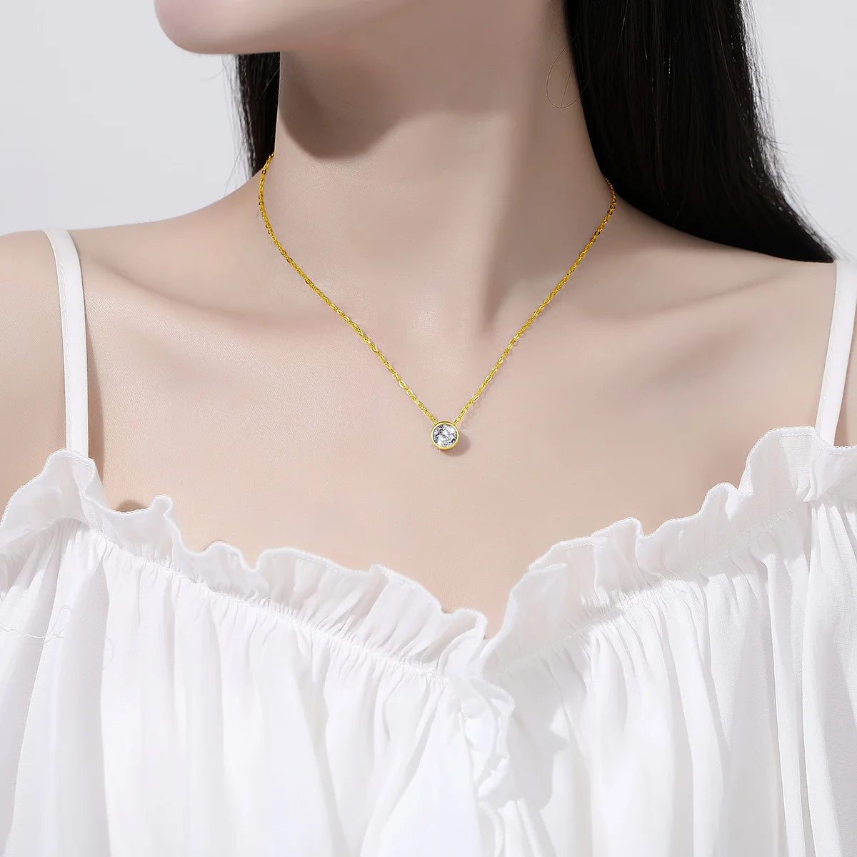 14K Gold Filled Moissanite Necklace for Women Solitaire Lab Diamond Pendant Clavicle Chain Girl Birthday Gift Jewelry