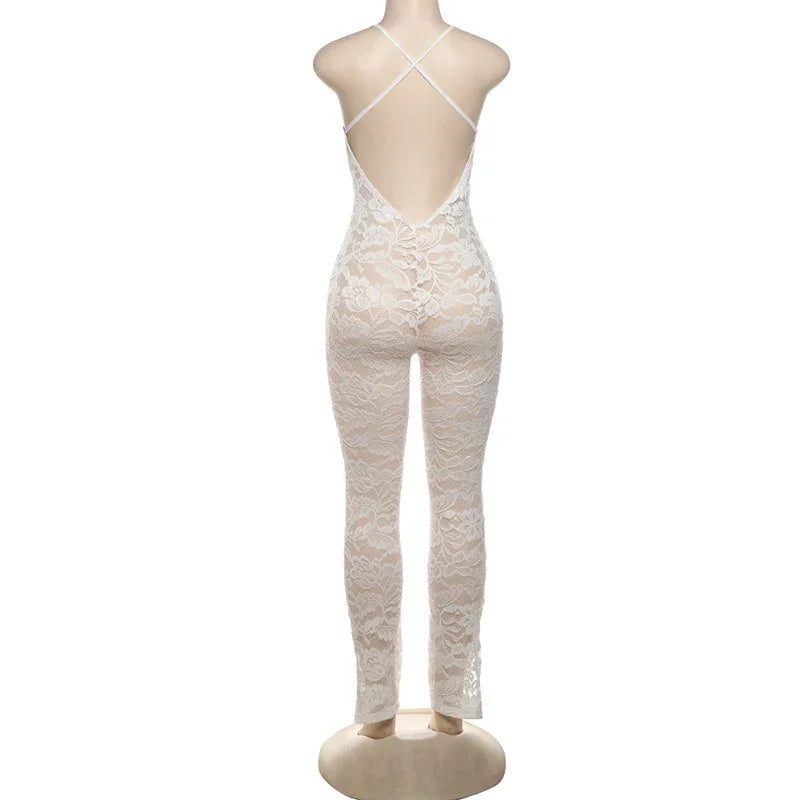 Women Sexy Cross Backless Jumpsuit  See Thorough v-Neck Sleeveless Summer Coquette Stretch Activity Workout Overalls