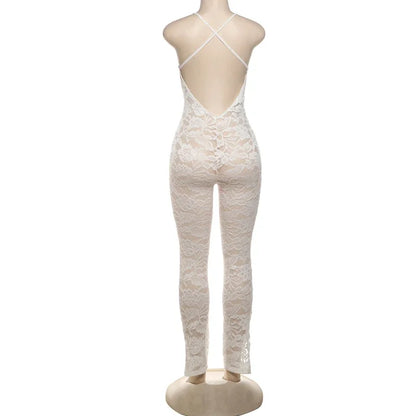 Women Sexy Cross Backless Jumpsuit  See Thorough v-Neck Sleeveless Summer Coquette Stretch Activity Workout Overalls