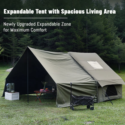 PAKICETUS 8-Person Inflatable Glamping Tent, Green Tent with Mesh Windows & Hand Pump with Extra-Large Canopy Living Room