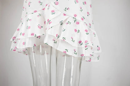 2026 Spring Women's Summer New Ruffled Floral Short Skirt V-neck Pleated Dress Shorts