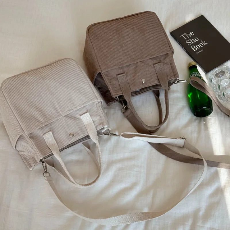 Large Capacity Corduroy Tote Bags for Work Commuting Carrying Bag College Style Student Outfit Book Shoulder Bag Shopping Bag