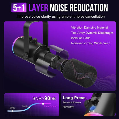 USB/XLR Gaming Microphone, Dynamic PC Mic for Podcasting Streaming, Computer RGB Mic Kit with Desktop Stand, for Recording