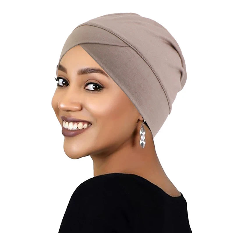 1PCS Women Modal Cotton Cross Turban Muslim Headwrap Soft Beanie Inner Underscraf Hat Headcover Hijabs Lady Chemo Cap