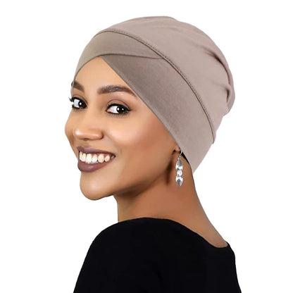 1PCS Women Modal Cotton Cross Turban Muslim Headwrap Soft Beanie Inner Underscraf Hat Headcover Hijabs Lady Chemo Cap