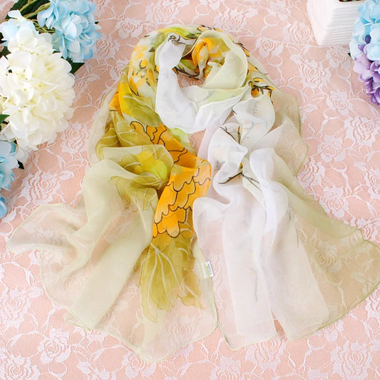 Elegant Beautiful Gradient Peony Chiffon Georgette Bandana Scarf Women Foulard Summer Beach Sunscreen Thin Hijab