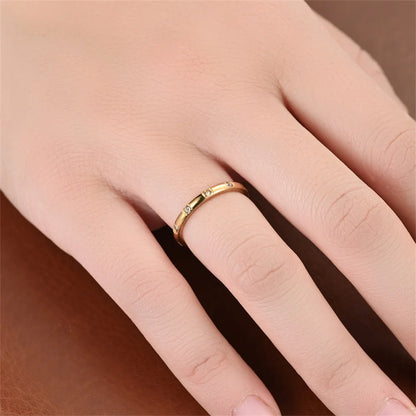 Women's Gold Ring 2mm Thin Silver Color Titanium Stainless Steel Crystal Wedding Rings for Woman Girl Elegant Jewelry Anello