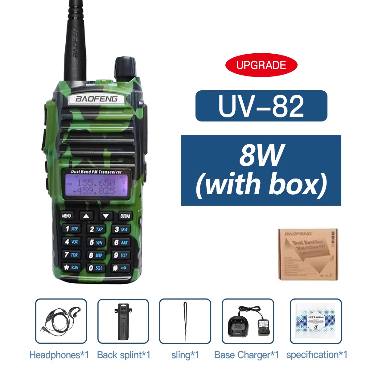 5W/8W High Power Baofeng UV-82 Unieke Dual PTT Walkie Talkie Uv82 Dual Band Vhf/Uhf FM 10Km Long Rang Two Way Ham CB Radio