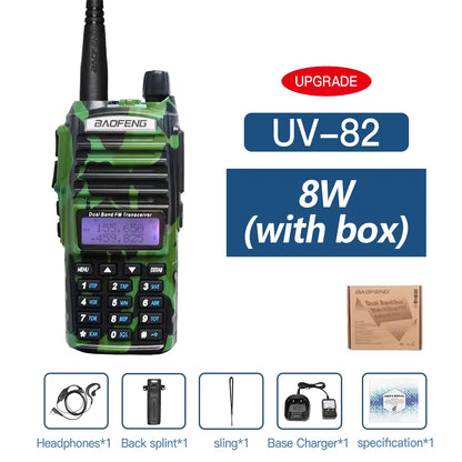 5W/8W High Power Baofeng UV-82 Unieke Dual PTT Walkie Talkie Uv82 Dual Band Vhf/Uhf FM 10Km Long Rang Two Way Ham CB Radio