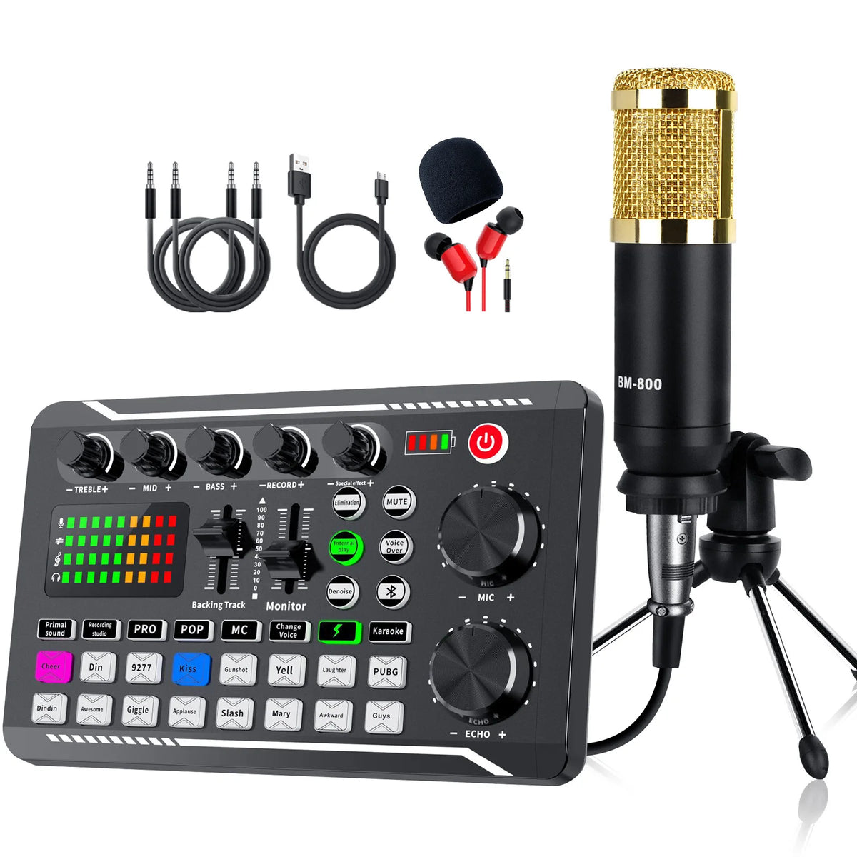 F998MAX English Podcast Equipment BM800 Condenser Microphone Set Live Broadcast Computer Live Voice Mixer F998 DJ Sound Card