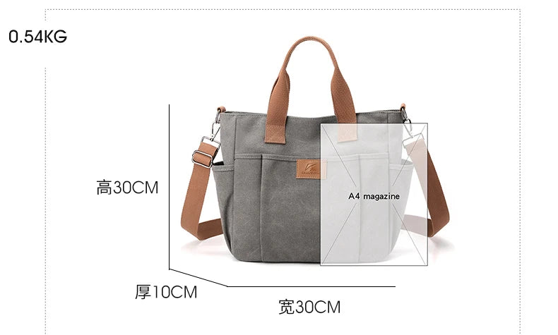 High Capacity Top-Handle Bag For Women Shoulder CrossBody Bag Vintage Canvas Ladies Tote Messenger Bag Female Travel Handbag