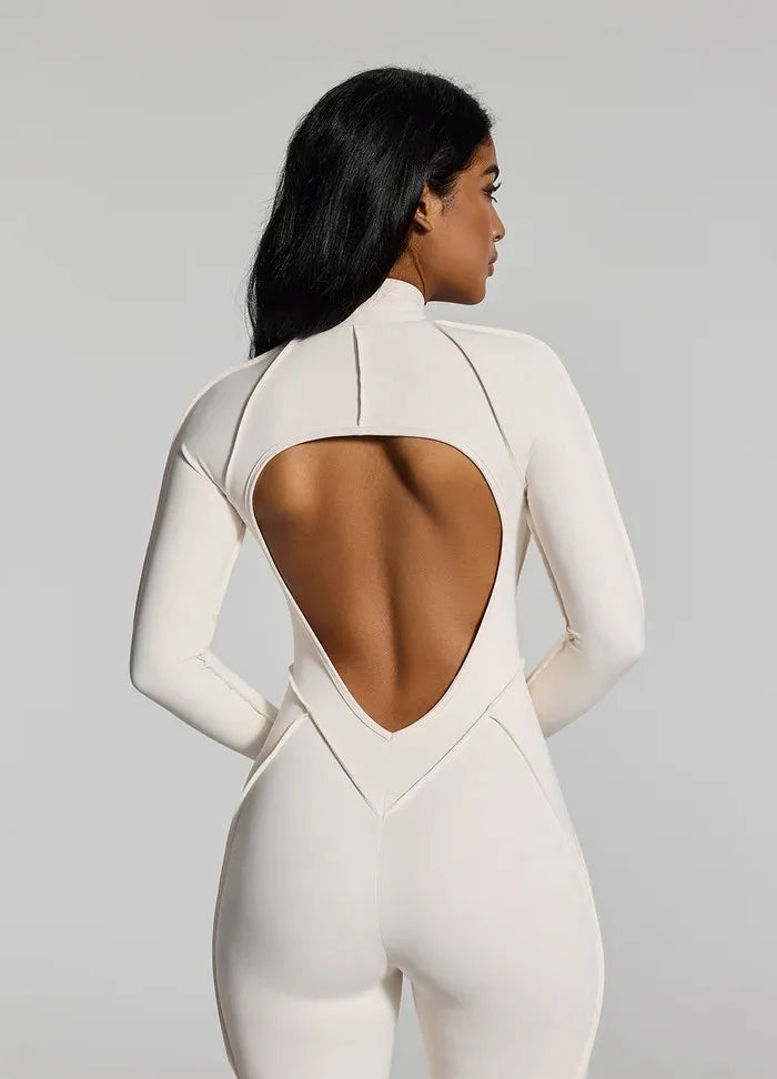 FUBEIKE Women's Yoga Set Fashion Sexy Slim Fit Long Sleeve Zipper Sports Gym Workout Legging Bodysuits Outdoor Activewear