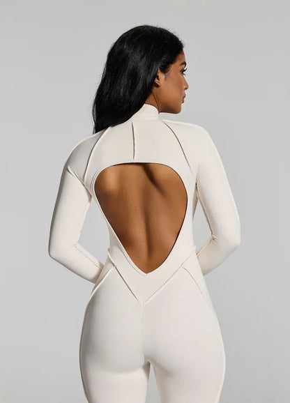 FUBEIKE Women's Yoga Set Fashion Sexy Slim Fit Long Sleeve Zipper Sports Gym Workout Legging Bodysuits Outdoor Activewear