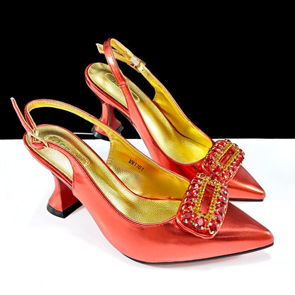 QSGFC Italian Design Rhinestone-encrusted Ladies Party Shoes And Special Bag Women High Heels Wedding Dual Purpose Bag